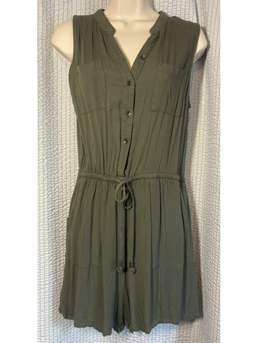 Kelly Renee Olive Green Utility Sleeveless Romper Shorts Jumpsuit Women's Size S